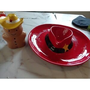 Baking Spirits Bright Scented Candle 9oz &Cowboy Santa Hat Chip/Dip Bowl Holiday